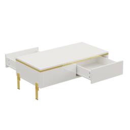 STILVORA Coffee Table with Drawers & Metal Legs in White - thumbnail 6