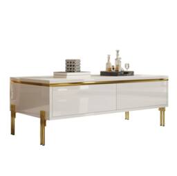 STILVORA Coffee Table with Drawers & Metal Legs in White - thumbnail 5