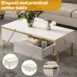 STILVORA Coffee Table with Drawers & Metal Legs in White - thumbnail 7