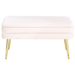 Wyld and Coco Off-White Velvet Storage Bench with Gold Legs and Tufted Surface in White - thumbnail 3