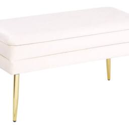Wyld and Coco Off-White Velvet Storage Bench with Gold Legs and Tufted Surface in White - thumbnail 2