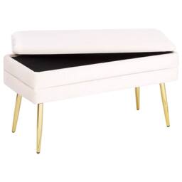 Wyld and Coco Off-White Velvet Storage Bench with Gold Legs and Tufted Surface in White - thumbnail 5