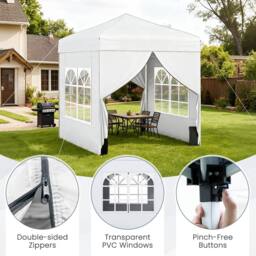 Gymax 194 x 194 cm Pop up Tent Camping Sunshade Shelter With 4 Sidewalls in White - thumbnail 2