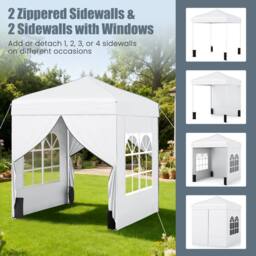 Gymax 194 x 194 cm Pop up Tent Camping Sunshade Shelter With 4 Sidewalls in White - thumbnail 4