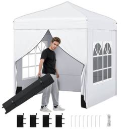 Gymax 194 x 194 cm Pop up Tent Camping Sunshade Shelter With 4 Sidewalls in White - thumbnail 8