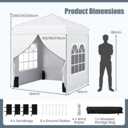Gymax 194 x 194 cm Pop up Tent Camping Sunshade Shelter With 4 Sidewalls in White - thumbnail 6