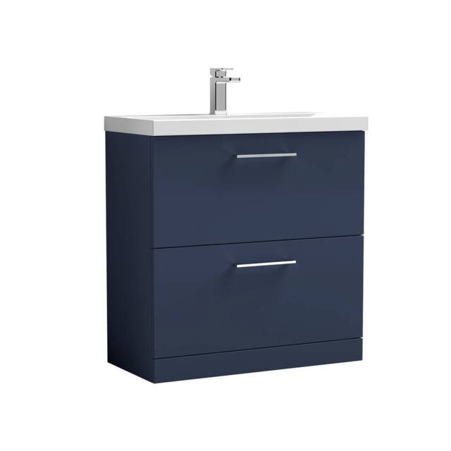 Balterley Contemporary Bathroom Floor Standing 2 Soft-Close Drawer Vanity Unit & Mid-Edge Ceramic Basin, Midnight Blue, 800 mm in Blue - image 1