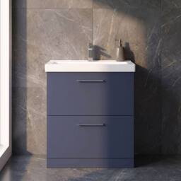Balterley Contemporary Bathroom Floor Standing 2 Soft-Close Drawer Vanity Unit & Mid-Edge Ceramic Basin, Midnight Blue, 800 mm in Blue - thumbnail 9