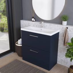 Balterley Contemporary Bathroom Floor Standing 2 Soft-Close Drawer Vanity Unit & Mid-Edge Ceramic Basin, Midnight Blue, 800 mm in Blue - thumbnail 4