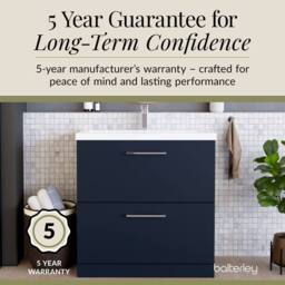 Balterley Contemporary Bathroom Floor Standing 2 Soft-Close Drawer Vanity Unit & Mid-Edge Ceramic Basin, Midnight Blue, 800 mm in Blue - thumbnail 6