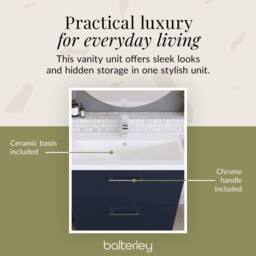 Balterley Contemporary Bathroom Floor Standing 2 Soft-Close Drawer Vanity Unit & Mid-Edge Ceramic Basin, Midnight Blue, 800 mm in Blue - thumbnail 7