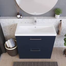 Balterley Contemporary Bathroom Floor Standing 2 Soft-Close Drawer Vanity Unit & Mid-Edge Ceramic Basin, Midnight Blue, 800 mm in Blue - thumbnail 3