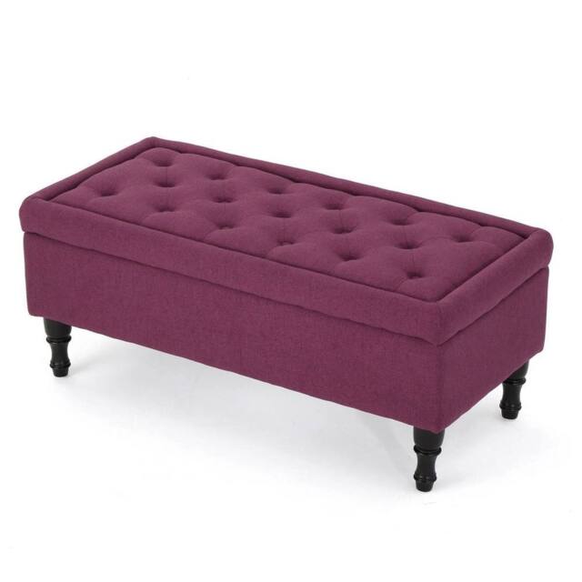 VOGREX Storage Bench Upholstered Padded Buttoned Seat in Fuchsia - image 1