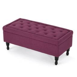 VOGREX Storage Bench Upholstered Padded Buttoned Seat in Fuchsia - thumbnail 1