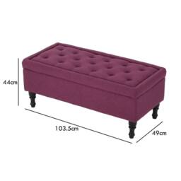 VOGREX Storage Bench Upholstered Padded Buttoned Seat in Fuchsia - thumbnail 2
