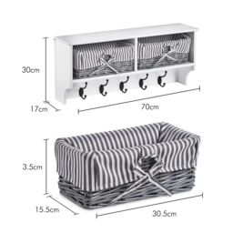 VonHaus Amory Hallway White Wall Mounted Coat Hooks with Wicker Baskets - thumbnail 5