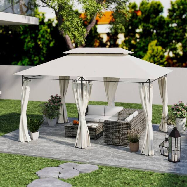 OUTSUNNY x 4m Garden Gazebo with Sides, Double Roof Metal Gazebo, White - image 1
