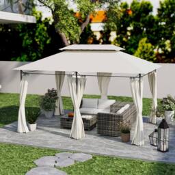 OUTSUNNY x 4m Garden Gazebo with Sides, Double Roof Metal Gazebo, White - thumbnail 1