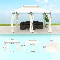 OUTSUNNY x 4m Garden Gazebo with Sides, Double Roof Metal Gazebo, White - thumbnail 3
