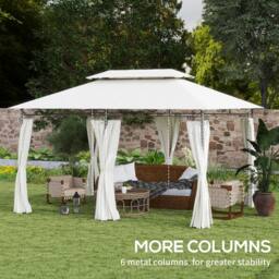 OUTSUNNY x 4m Garden Gazebo with Sides, Double Roof Metal Gazebo, White - thumbnail 6