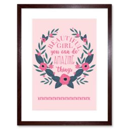 "Artery8 Wall Art Print Kids Girl Beautiful Amazing Pink Floral Framed in Brown - Size: W7"" x H9""" - thumbnail 1