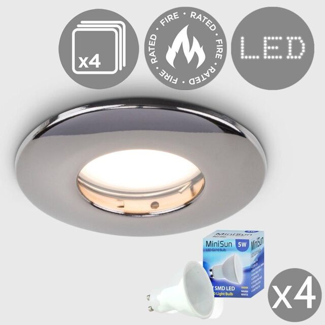 ValueLights Set of 4 Fire Rated IP65 Chrome Ceiling Lights with 5w LED Bulbs in Black - image 1