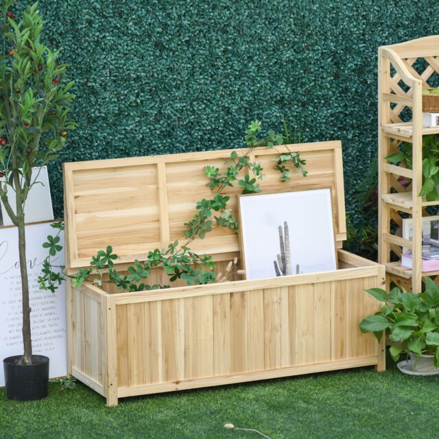 OUTSUNNY Wood Storage Bench for Patio, Outdoor Garden Seating in Natural - image 1