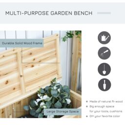 OUTSUNNY Wood Storage Bench for Patio, Outdoor Garden Seating in Natural - thumbnail 5