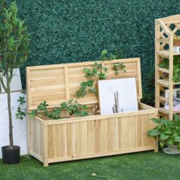 OUTSUNNY Wood Storage Bench for Patio Furniture, Outdoor Garden Seating Tools in Natural