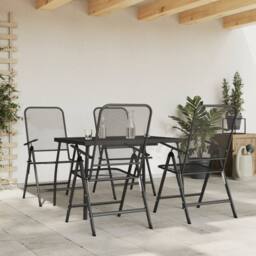 Berkfield Home Beautiful 5 Piece Garden Dining Set Anthracite Metal Mesh in Black - thumbnail 2