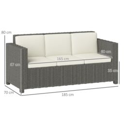 OUTSUNNY Rattan Wicker 3-seater Sofa Chair Patio Furniture w/ Cushion Cream - thumbnail 3