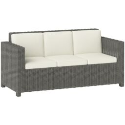 OUTSUNNY Rattan Wicker 3-seater Sofa Chair Patio Furniture w/ Cushion Cream - thumbnail 2