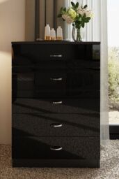 FWStyle Chilton Black Gloss 5 Drawer Chest (H) 100cm (W) 70cm (D) 40cm - thumbnail 2