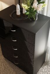 FWStyle Chilton Black Gloss 5 Drawer Chest (H) 100cm (W) 70cm (D) 40cm - thumbnail 3