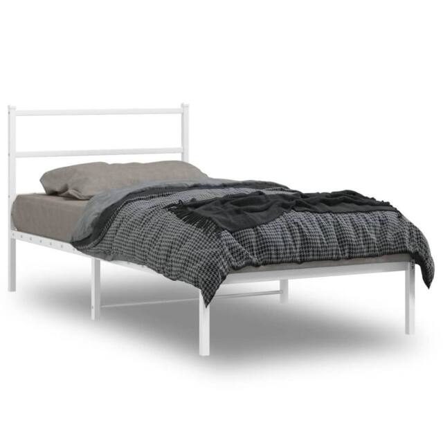Berkfield Home Metal Bed Frame without Mattress with Headboard White 100x190cm - Size: 100x190 cm - image 1