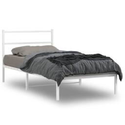Berkfield Home Metal Bed Frame without Mattress with Headboard White 100x190cm - Size: 100x190 cm - thumbnail 1