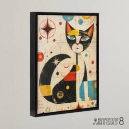"Artery8 Abstract Mid Century Modern Atomic Cat Framed Canvas Wall Art Print in Beige - Size: W12"" x H16""" - thumbnail 2