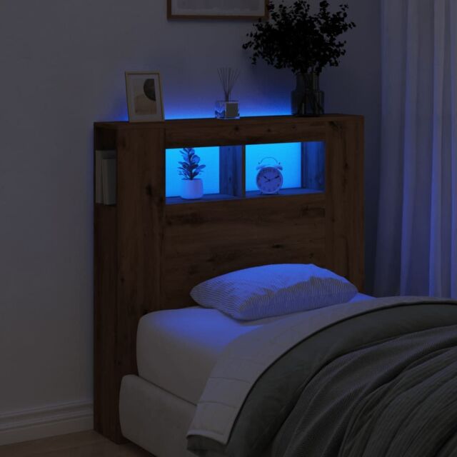 Berkfield Home LED Headboard Artisan Oak 100x18.5x103.5 cm Engineered Wood in Brown - image 1