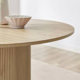FurnitureboxUK Penrose Oak Effect Round Dining Table & 4 Tan Delta Chairs - thumbnail 6
