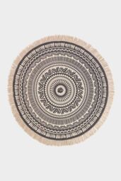 Homescapes Black & White 100% Cotton Mandala Printed Round Rug - Size: 130 cm diameter - thumbnail 1