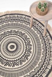 Homescapes Black & White 100% Cotton Mandala Printed Round Rug - Size: 130 cm diameter - thumbnail 2