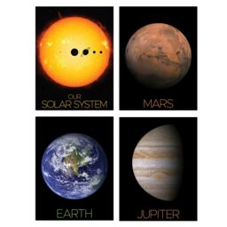 Artery8 Pack of 4 NASA Our Solar System The Sun & Planets Size Comparison Mars Earth Jupiter Images Unframed Wall Art Living Room Prints Set - thumbnail 1