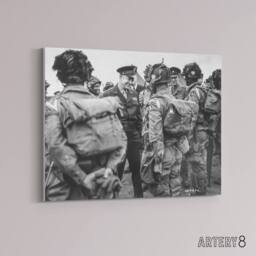 "Artery8 War WWII USA Paratroopers D Day Canvas Wall Art Print in Grey - Size: W18"" x H24""" - thumbnail 2
