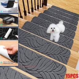 Havendro Gray 15Pcs Stair Pads Non Slip Adhesive Step Mats in Grey - thumbnail 3