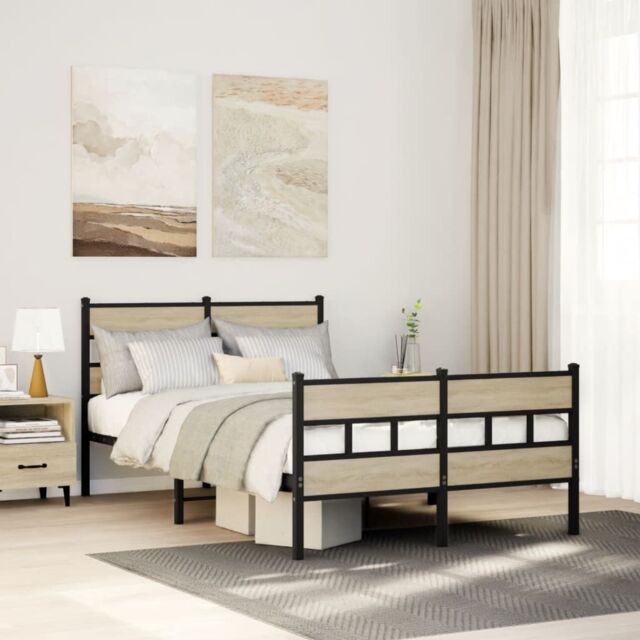 Berkfield Home Metal Bed Frame without Mattress Sonoma Oak 120x200 cm in Brown - image 1