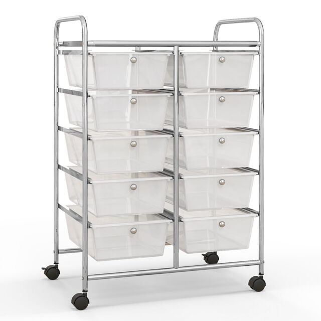 Costway 10 Drawers Storage Trolley Mobile Rolling Utility Cart Home Office Organizer in Clear - image 1