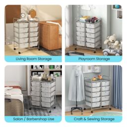 Costway 10 Drawers Storage Trolley Mobile Rolling Utility Cart Home Office Organizer in Clear - thumbnail 5
