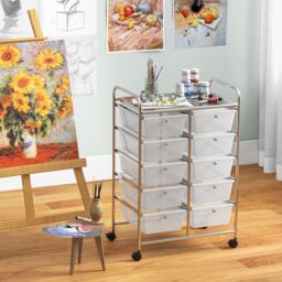 Costway 10 Drawers Storage Trolley Mobile Rolling Utility Cart Home Office Organizer in Clear - thumbnail 4