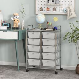 Costway 10 Drawers Storage Trolley Mobile Rolling Utility Cart Home Office Organizer in Clear - thumbnail 3