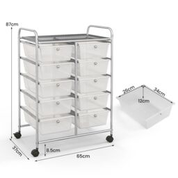 Costway 10 Drawers Storage Trolley Mobile Rolling Utility Cart Home Office Organizer in Clear - thumbnail 2